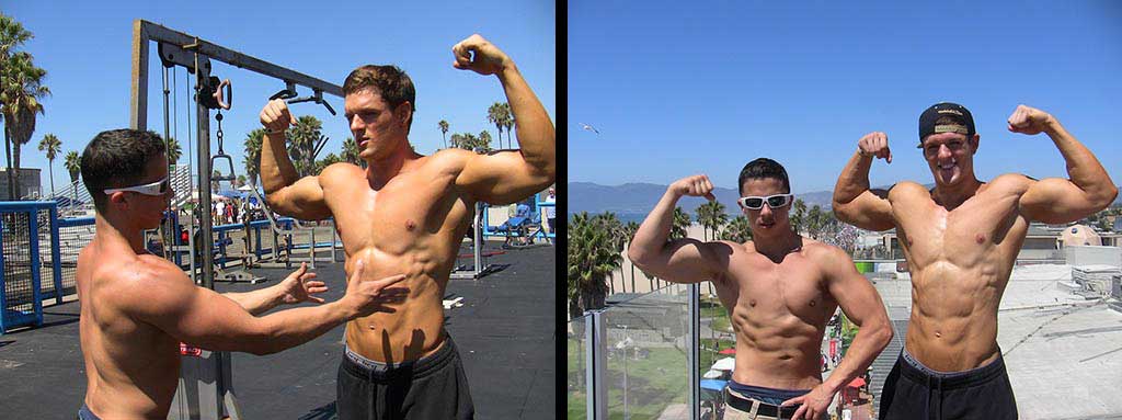 On the left @NickWrightNWB gives Jordan Ray Tomblin. On the right, they both flex some biceps.